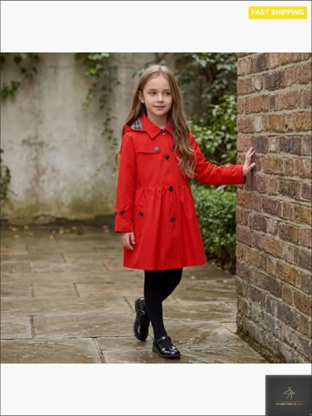 Girls Waterproof Windbreaker Jacket Detachable Hood Lightweight Trench Coat
